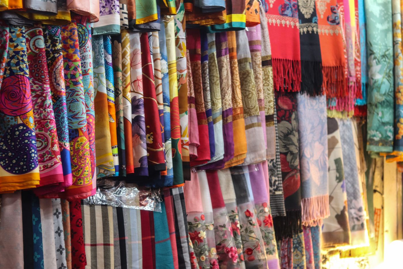 Assortment of colourful scarves