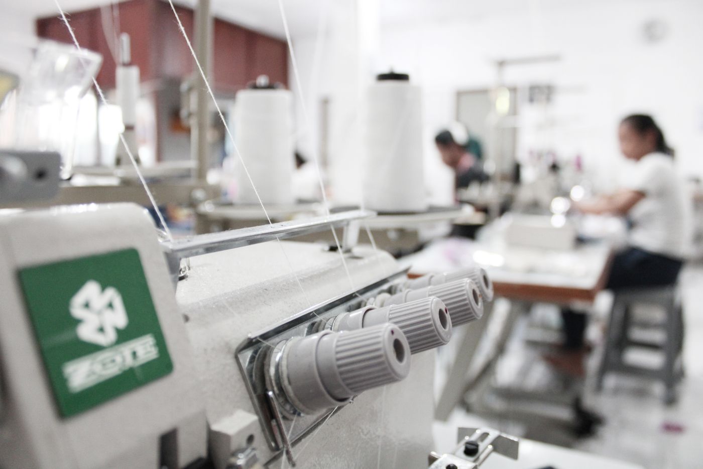 Close up of a sewing machine at work